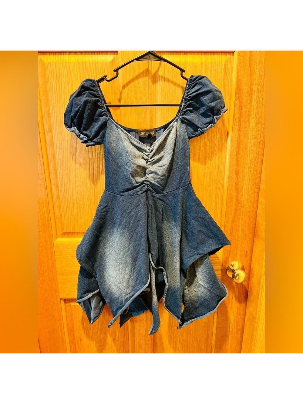 NWT XS Dolls Kill Current Mood Chasin’ Rainbows Mini Dress in Denim - Picture 3 of 12